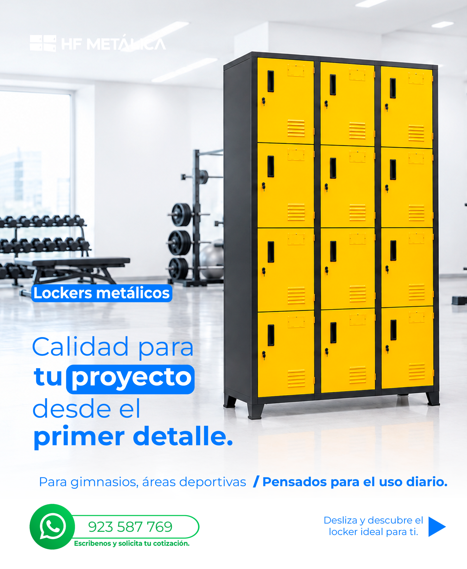 Lockers metálicos amarillos para gimnasios